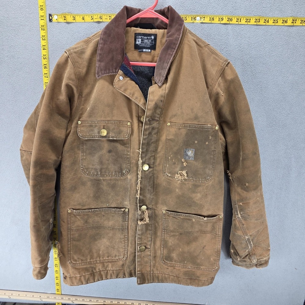 Carhartt Jacket Mens‎ S Thrashed Destroyed Stained Chore Utility Barn Blanket